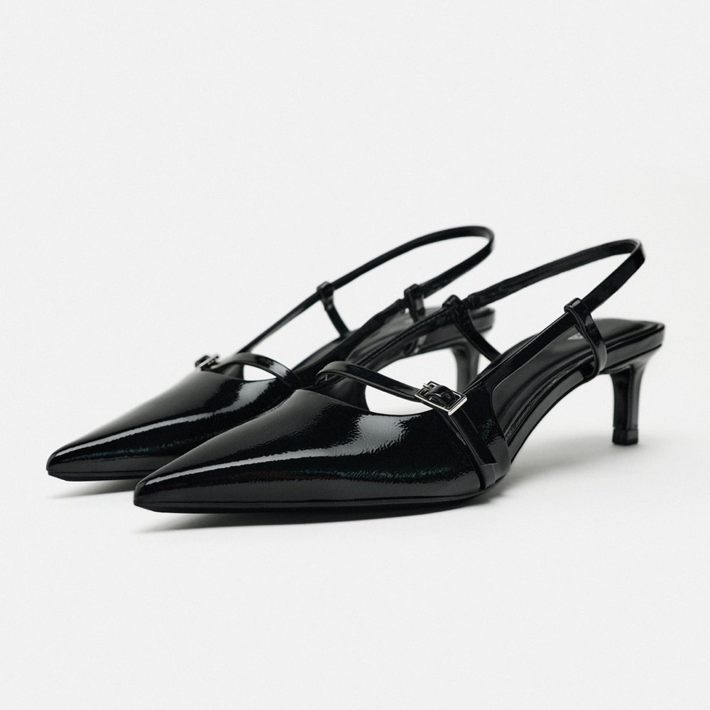 Zara black pointed toe sling back heels